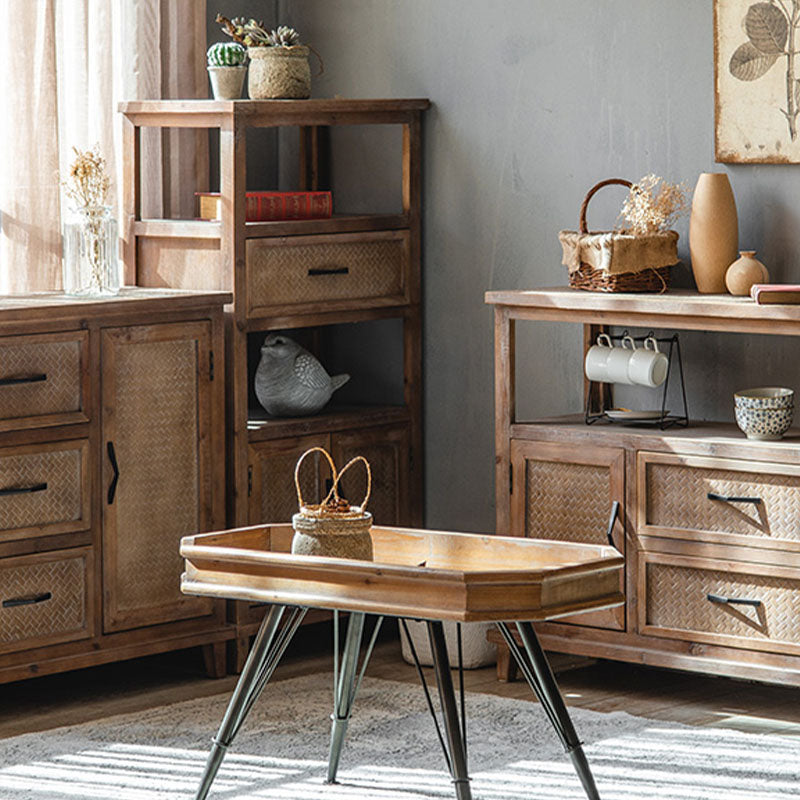 Farmhouse Brown Sideboard Solid Wood Server Table for Dining Room