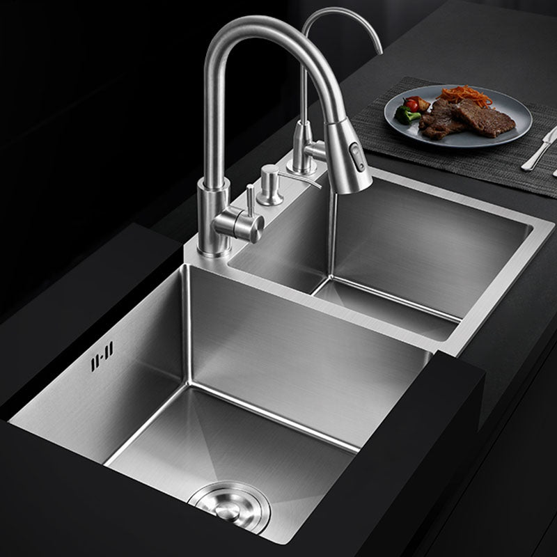 Modern Kitchen Bar Sink Stainless Steel with Drain Assembly Double Basin Kitchen Sink