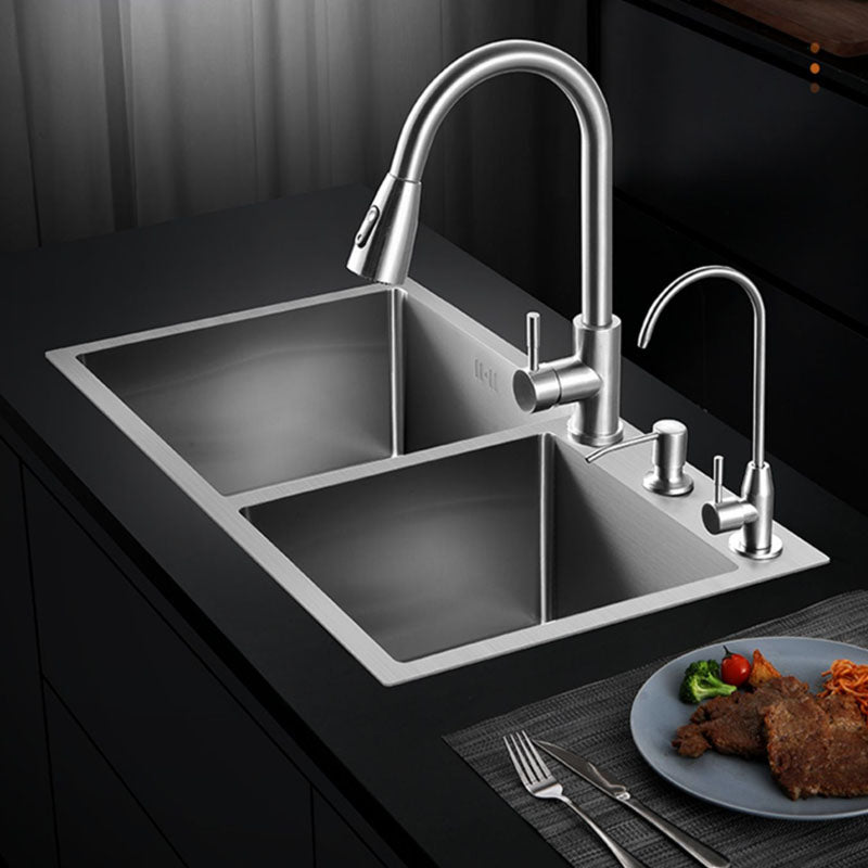 Modern Kitchen Bar Sink Stainless Steel with Drain Assembly Double Basin Kitchen Sink