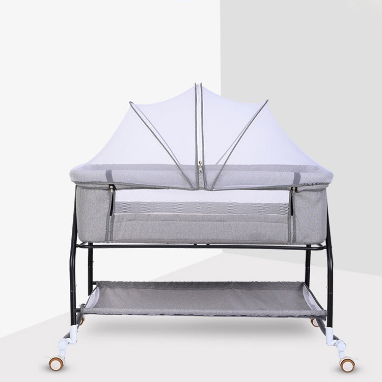 Metal Rectangle Bedside Crib Gliding Folding Crib Cradle for Toddler