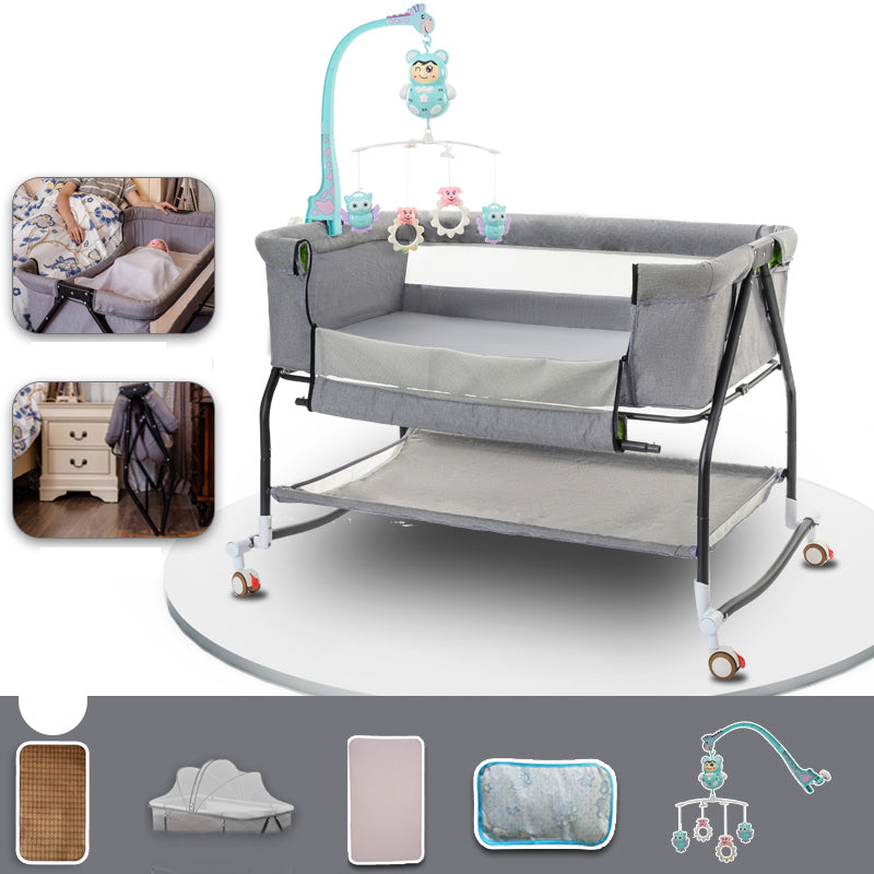 Metal Rectangle Bedside Crib Gliding Folding Crib Cradle for Toddler