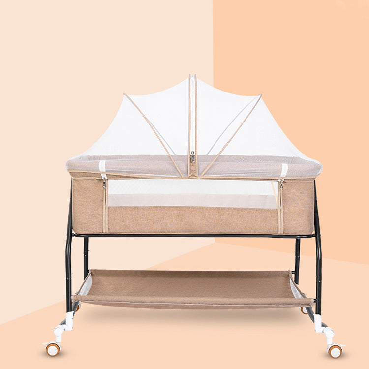 Metal Rectangle Bedside Crib Gliding Folding Crib Cradle for Toddler