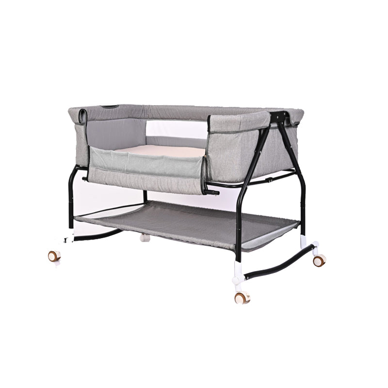 Metal Rectangle Bedside Crib Gliding Folding Crib Cradle for Toddler