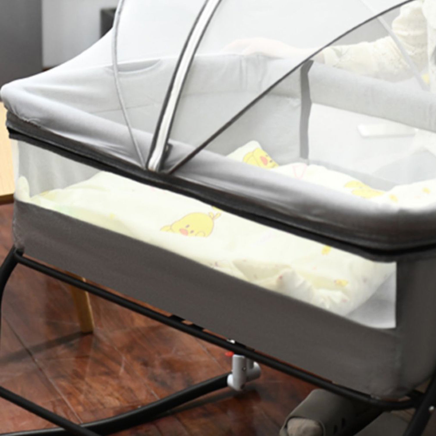 Metal Rectangle Bedside Crib Gliding Folding Crib Cradle for Toddler