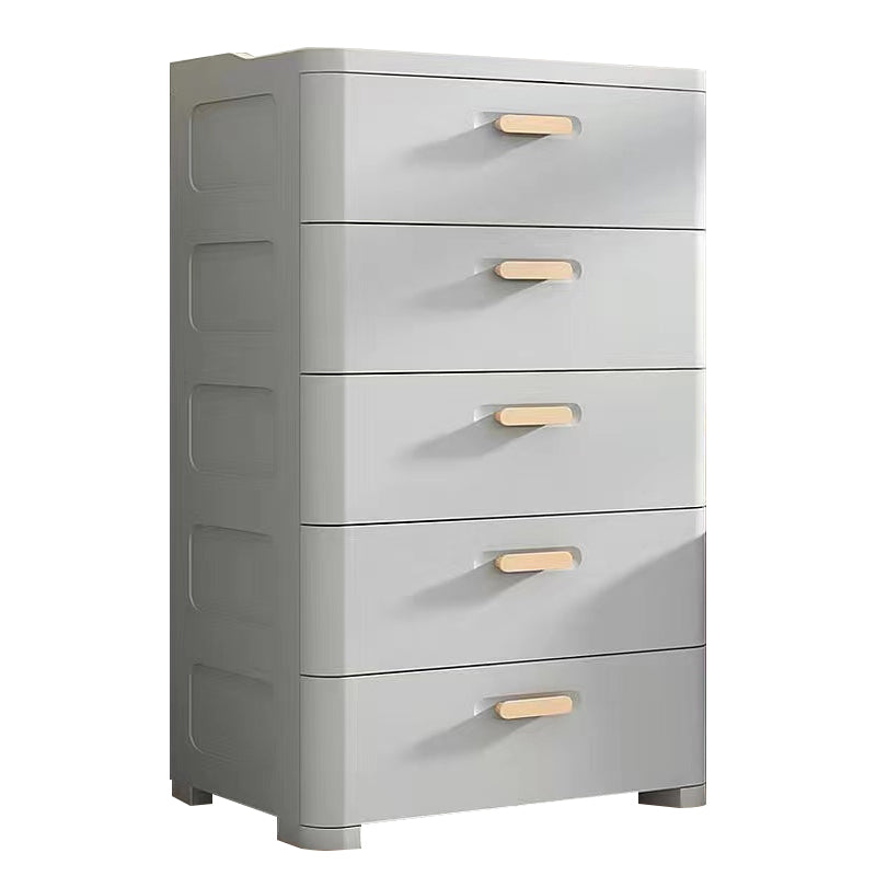 Modernism Vertical Kids Nightstand 5 Drawers Plastic Nursery Dresser for Bedroom