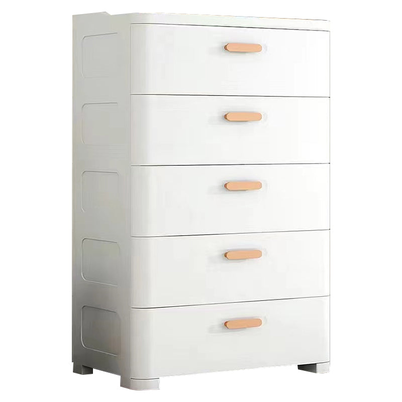 Modernism Vertical Kids Nightstand 5 Drawers Plastic Nursery Dresser for Bedroom