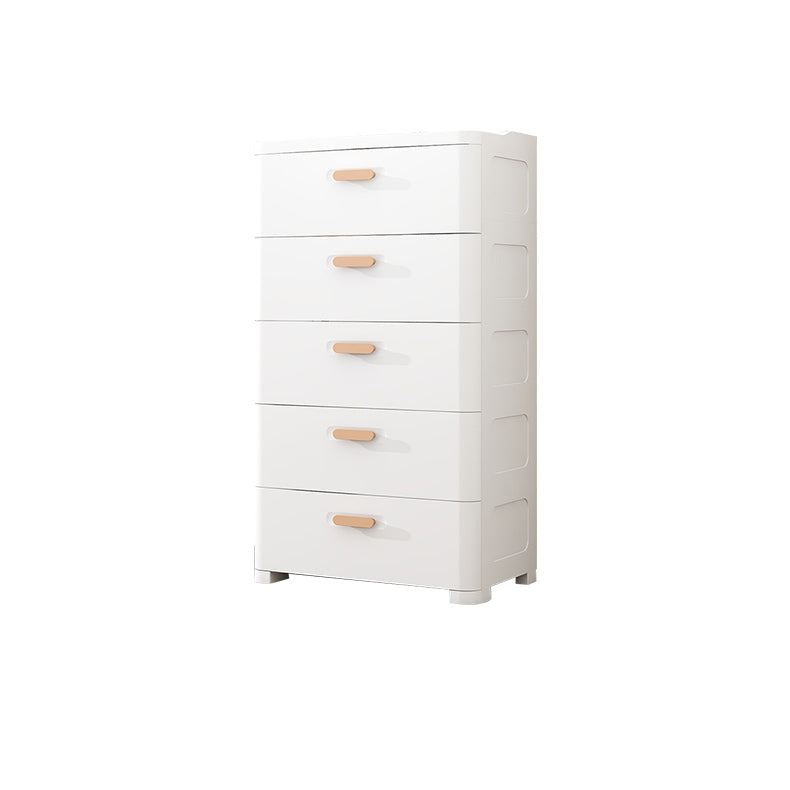 Modernism Vertical Kids Nightstand 5 Drawers Plastic Nursery Dresser for Bedroom