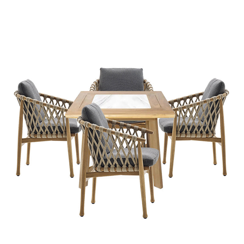 Modern Patio Dining Table Set 1/5/7/9 Pcs Wood Frame Patio Dining Table and Chairs