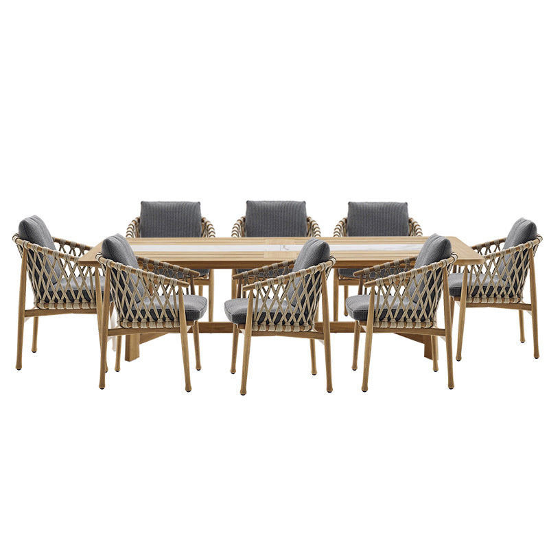 Modern Patio Dining Table Set 1/5/7/9 Pcs Wood Frame Patio Dining Table and Chairs