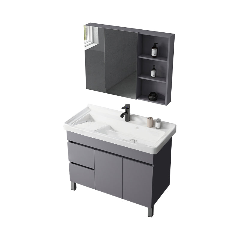 Modern Ceramic Rectangular Vanity Sink Single-Sink Freestanding Vanity Set