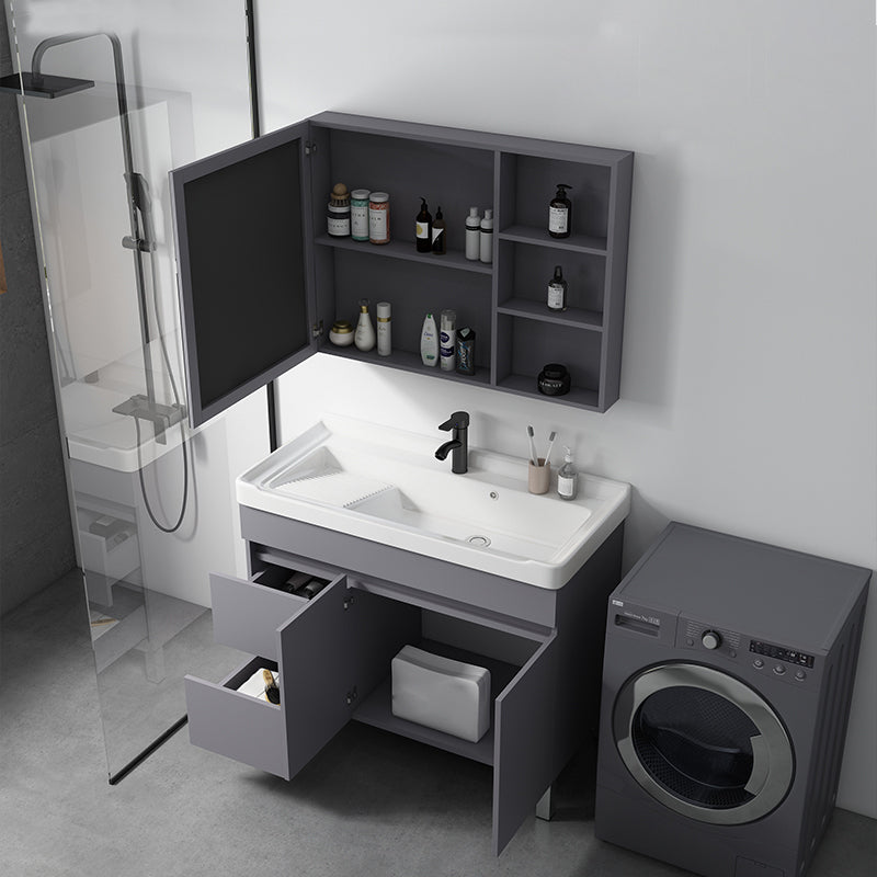 Modern Ceramic Rectangular Vanity Sink Single-Sink Freestanding Vanity Set