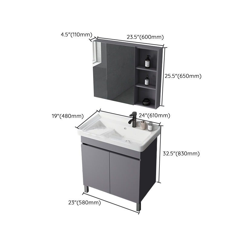 Modern Ceramic Rectangular Vanity Sink Single-Sink Freestanding Vanity Set