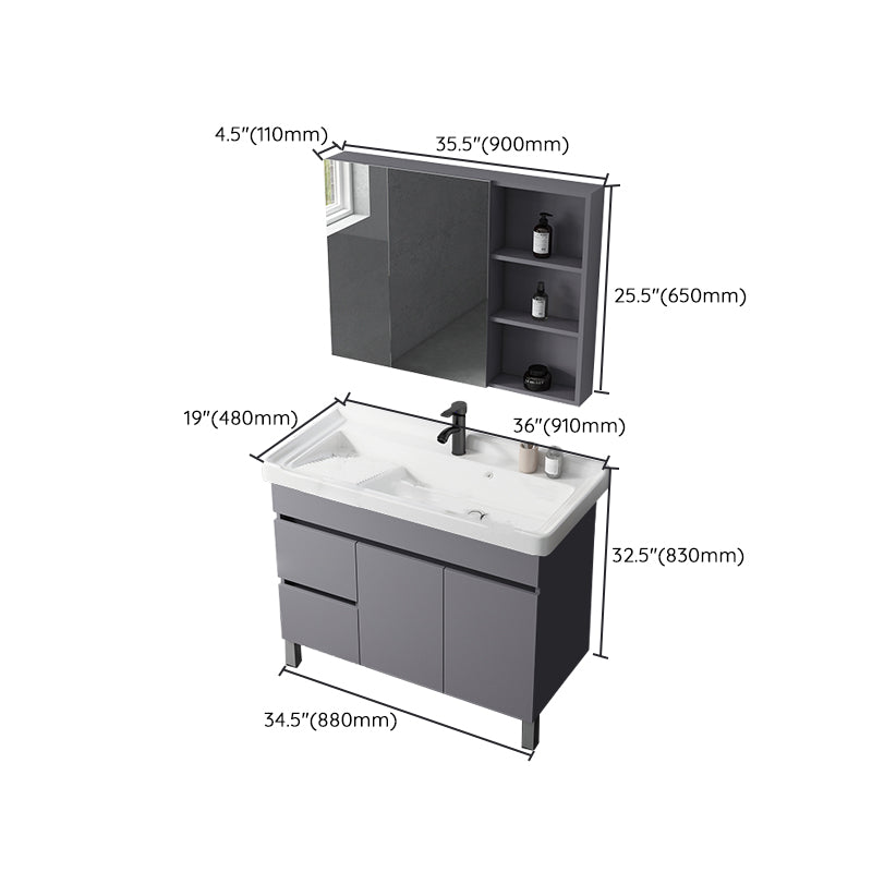 Modern Ceramic Rectangular Vanity Sink Single-Sink Freestanding Vanity Set