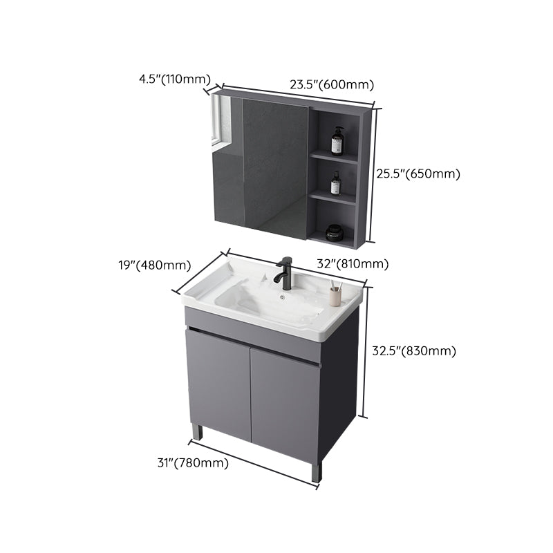 Modern Ceramic Rectangular Vanity Sink Single-Sink Freestanding Vanity Set