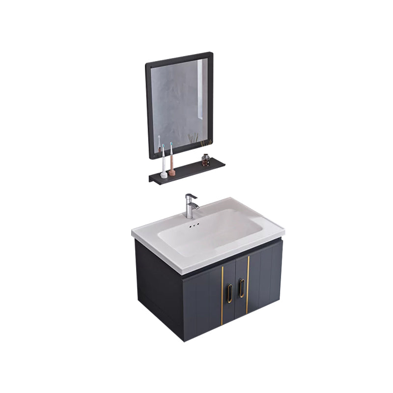 Glam Single Wall Mount Sink Vanity Gray Metal Base Rectangular Vanity Set