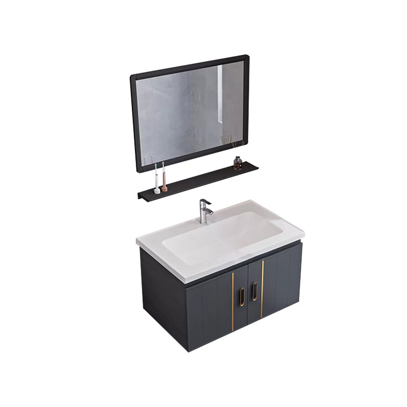 Glam Single Wall Mount Sink Vanity Gray Metal Base Rectangular Vanity Set