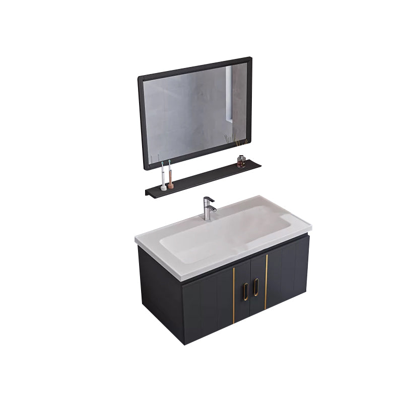 Glam Single Wall Mount Sink Vanity Gray Metal Base Rectangular Vanity Set