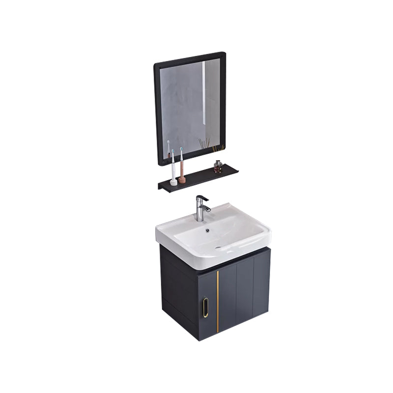 Glam Single Wall Mount Sink Vanity Gray Metal Base Rectangular Vanity Set