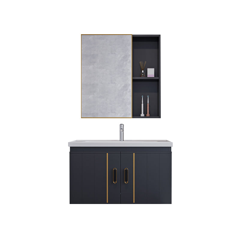 Glam Single Wall Mount Sink Vanity Gray Metal Base Rectangular Vanity Set