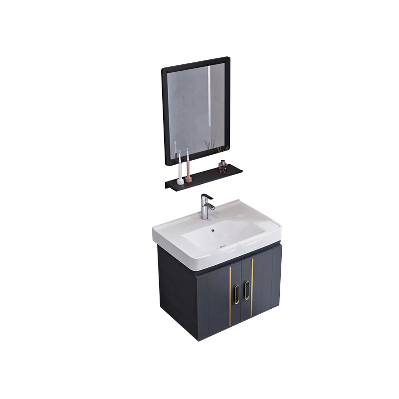 Glam Single Wall Mount Sink Vanity Gray Metal Base Rectangular Vanity Set