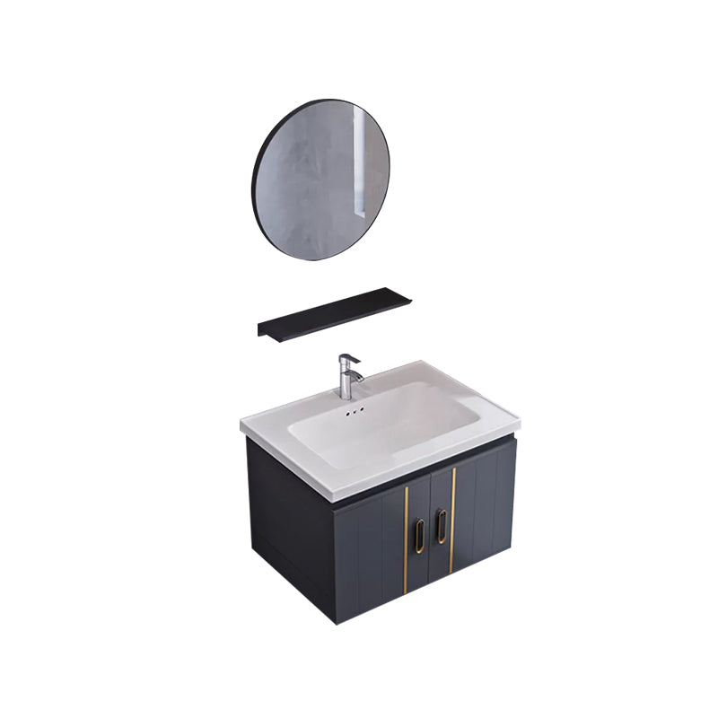 Glam Single Wall Mount Sink Vanity Gray Metal Base Rectangular Vanity Set