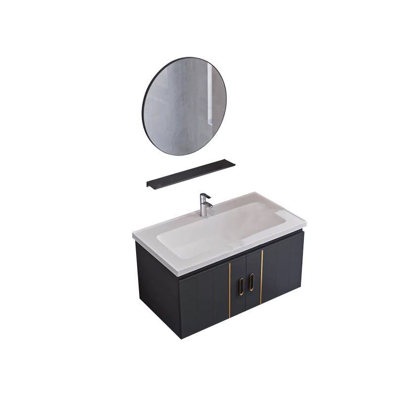 Glam Single Wall Mount Sink Vanity Gray Metal Base Rectangular Vanity Set