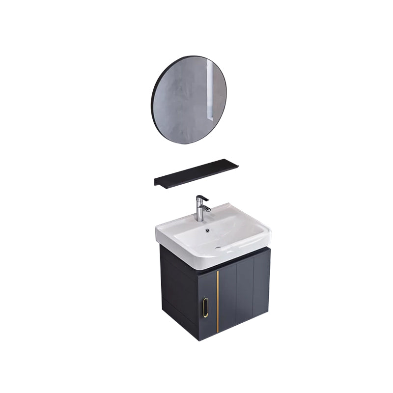 Glam Single Wall Mount Sink Vanity Gray Metal Base Rectangular Vanity Set