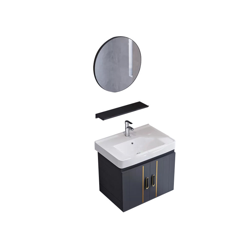 Glam Single Wall Mount Sink Vanity Gray Metal Base Rectangular Vanity Set