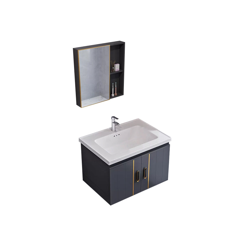 Glam Single Wall Mount Sink Vanity Gray Metal Base Rectangular Vanity Set