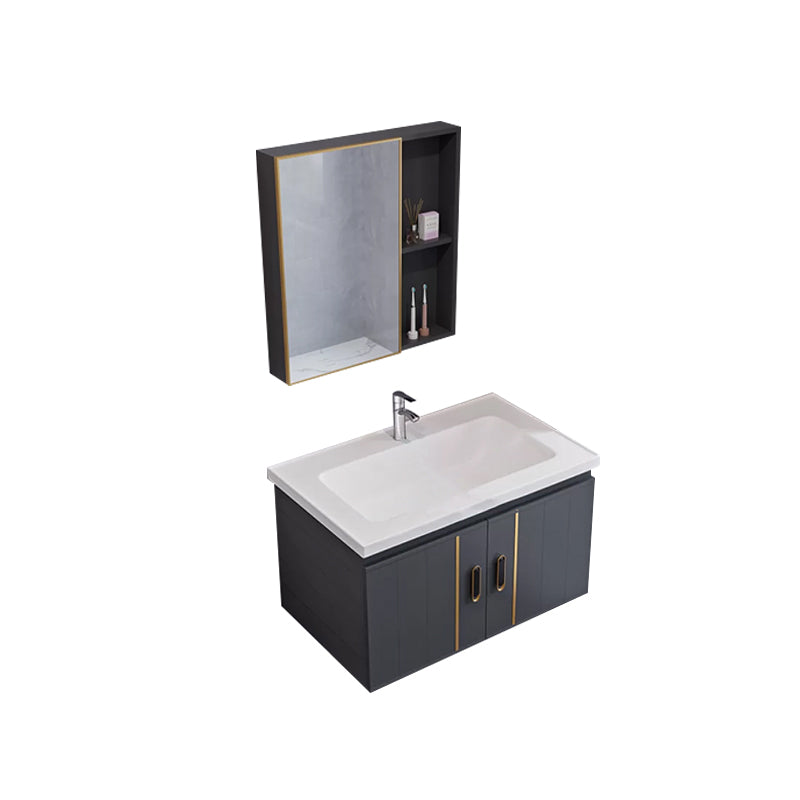 Glam Single Wall Mount Sink Vanity Gray Metal Base Rectangular Vanity Set