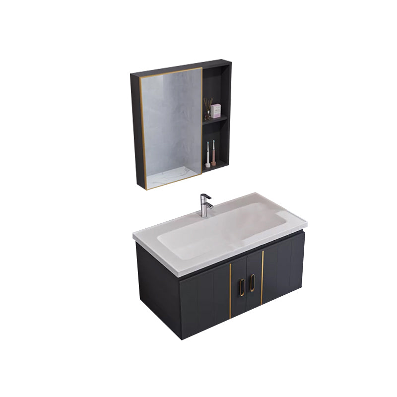 Glam Single Wall Mount Sink Vanity Gray Metal Base Rectangular Vanity Set