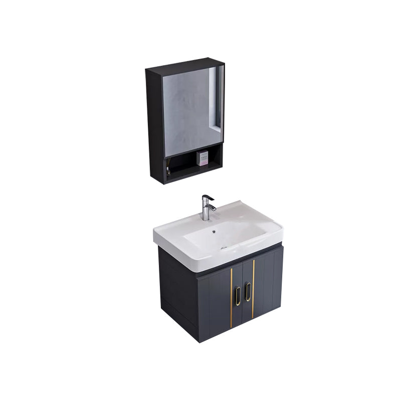 Glam Single Wall Mount Sink Vanity Gray Metal Base Rectangular Vanity Set