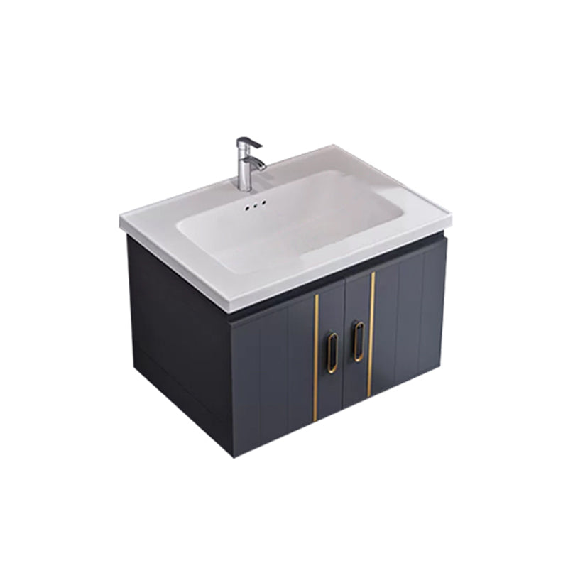 Glam Single Wall Mount Sink Vanity Gray Metal Base Rectangular Vanity Set