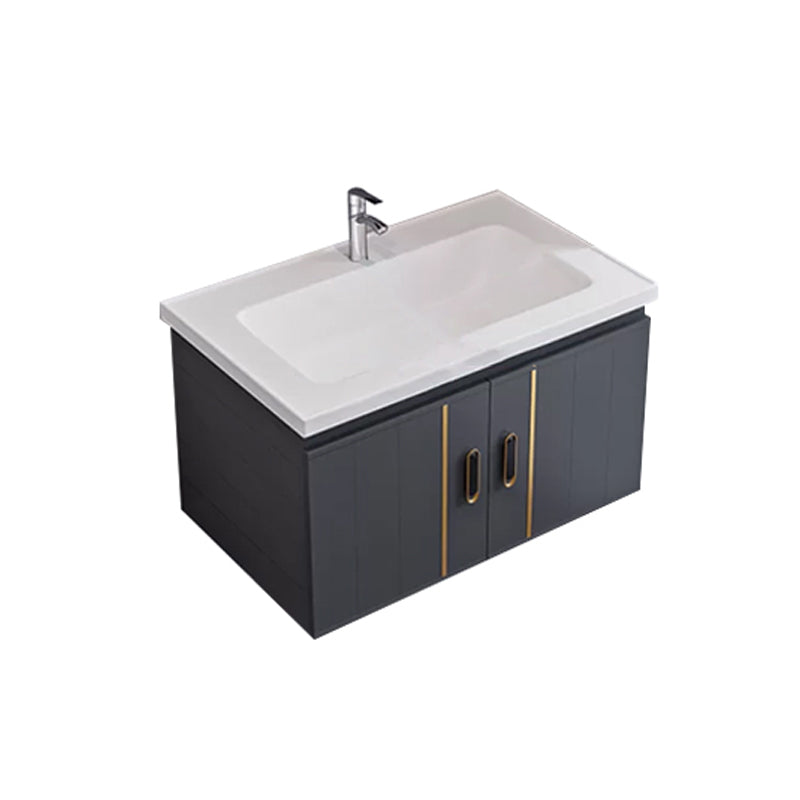 Glam Single Wall Mount Sink Vanity Gray Metal Base Rectangular Vanity Set