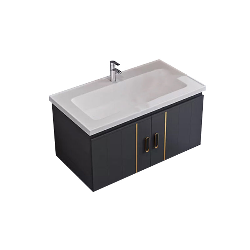 Glam Single Wall Mount Sink Vanity Gray Metal Base Rectangular Vanity Set