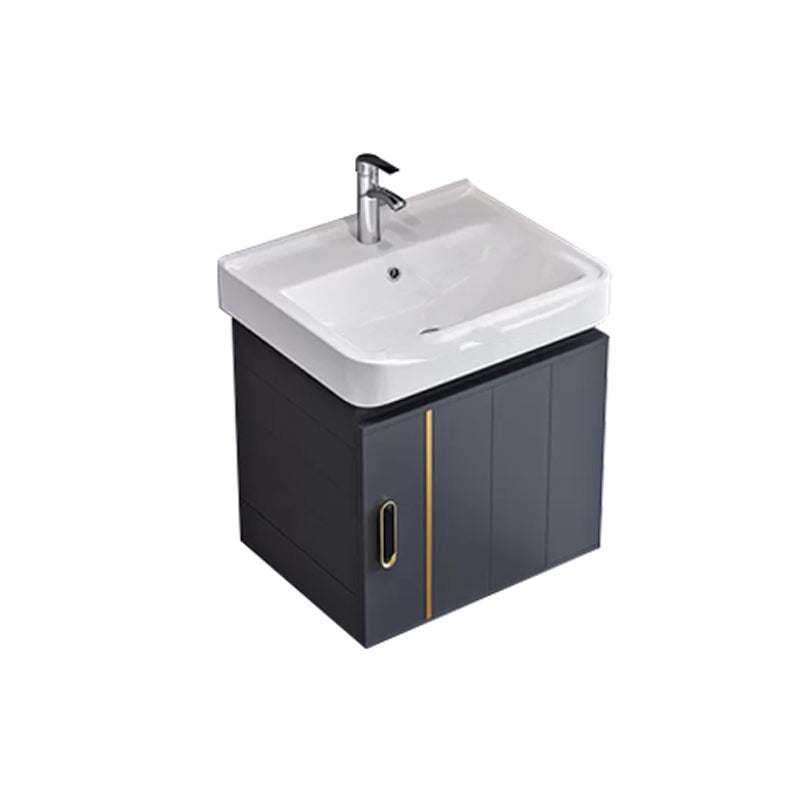 Glam Single Wall Mount Sink Vanity Gray Metal Base Rectangular Vanity Set