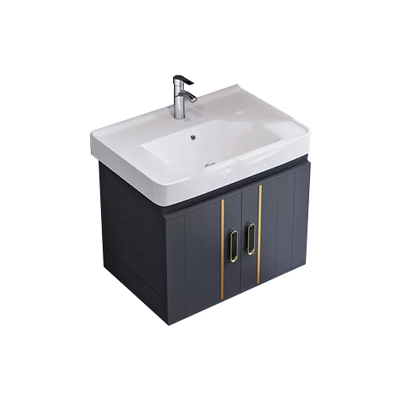 Glam Single Wall Mount Sink Vanity Gray Metal Base Rectangular Vanity Set