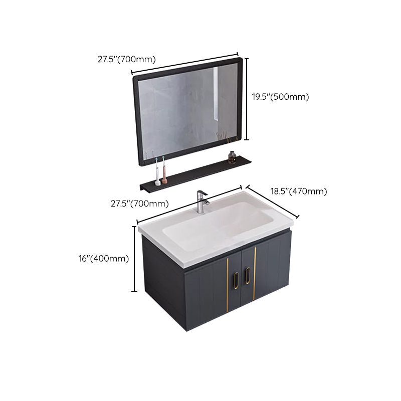 Glam Single Wall Mount Sink Vanity Gray Metal Base Rectangular Vanity Set