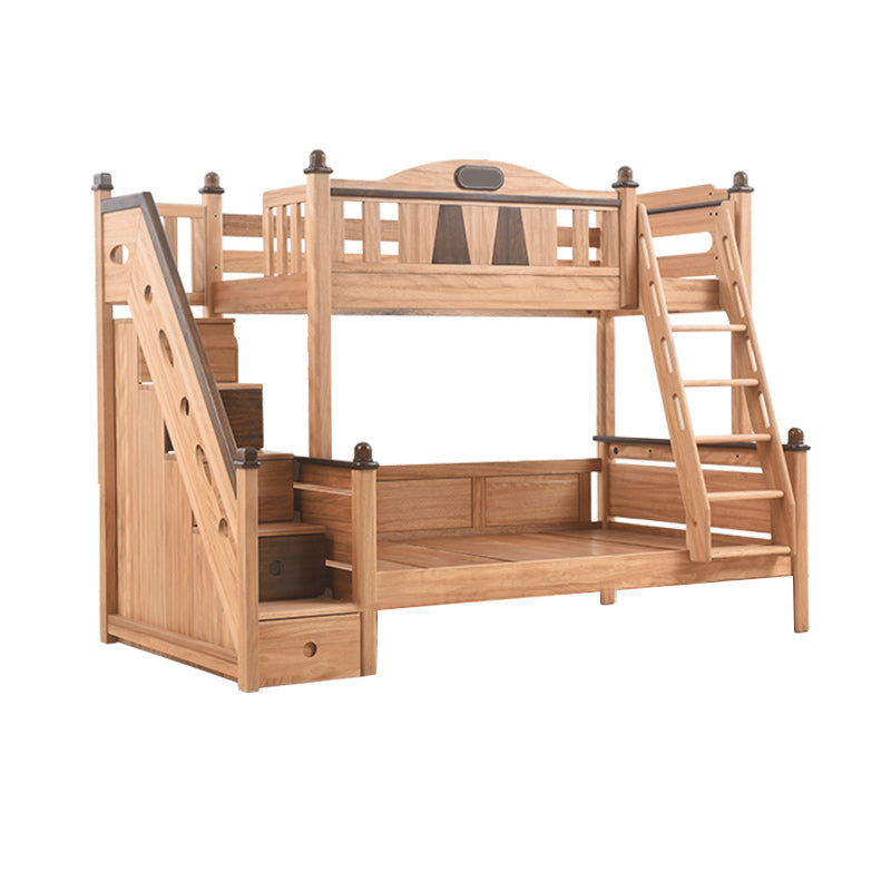 Solid Wood Bunk Bed Mid-Century Modern Storage Gender Neutral Kids Bed