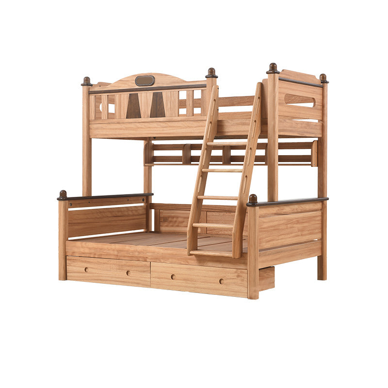 Solid Wood Bunk Bed Mid-Century Modern Storage Gender Neutral Kids Bed