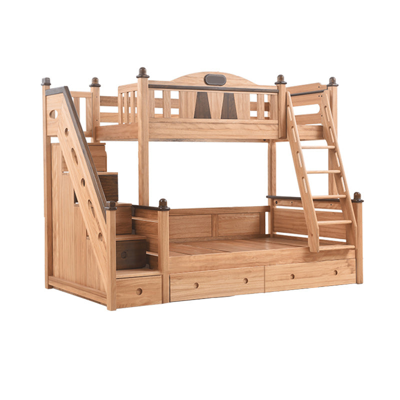 Solid Wood Bunk Bed Mid-Century Modern Storage Gender Neutral Kids Bed