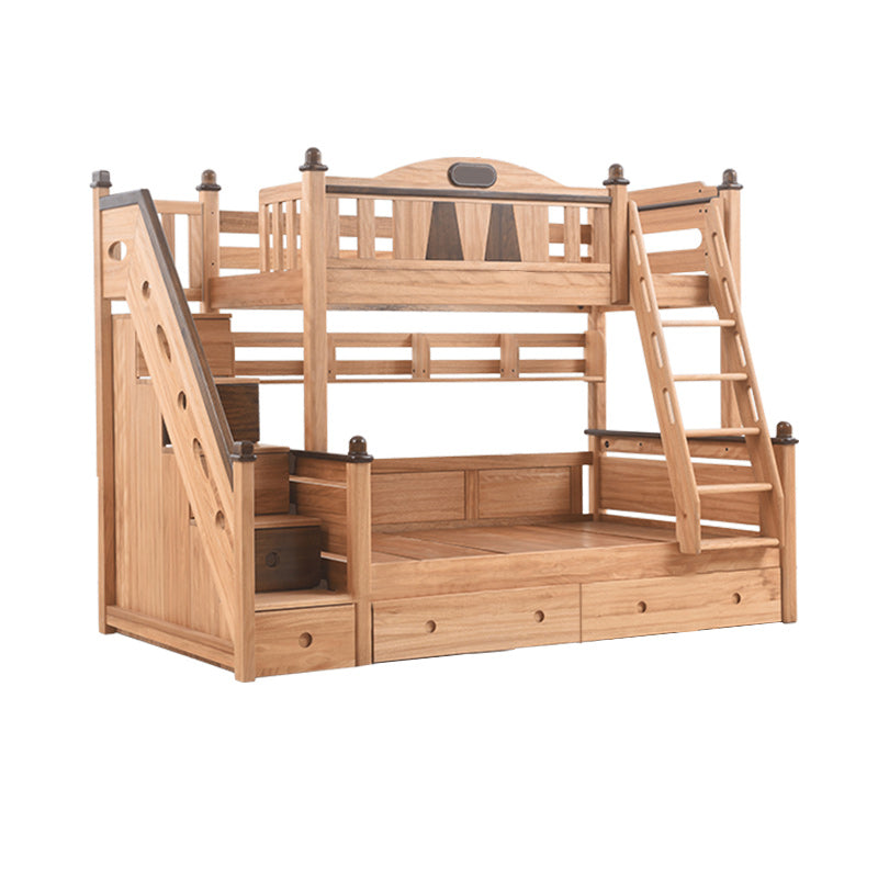 Solid Wood Bunk Bed Mid-Century Modern Storage Gender Neutral Kids Bed