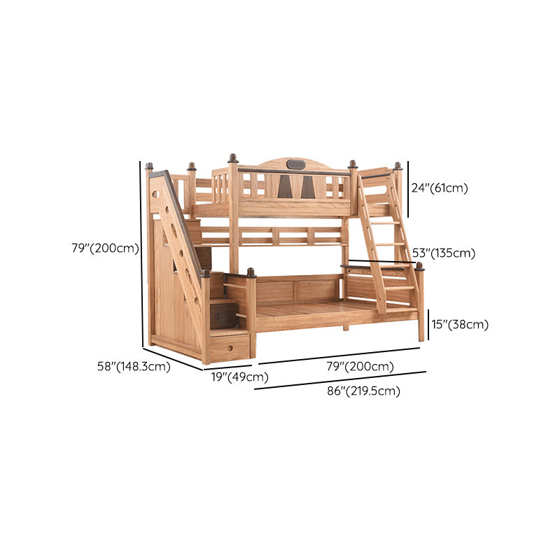 Solid Wood Bunk Bed Mid-Century Modern Storage Gender Neutral Kids Bed