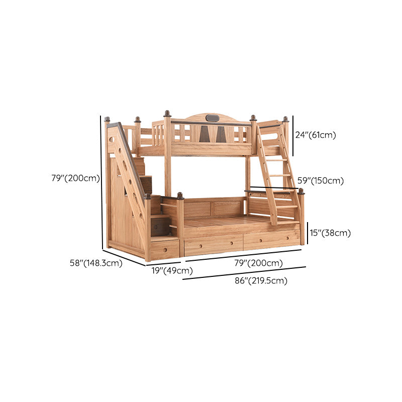 Solid Wood Bunk Bed Mid-Century Modern Storage Gender Neutral Kids Bed