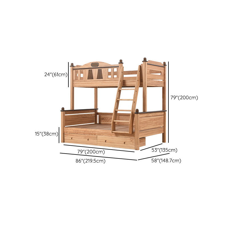 Solid Wood Bunk Bed Mid-Century Modern Storage Gender Neutral Kids Bed