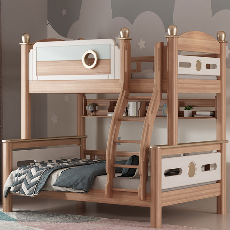 Gender Neutral Solid Wood Kids Bed Mid-Century Modern Bunk Bed with Storage