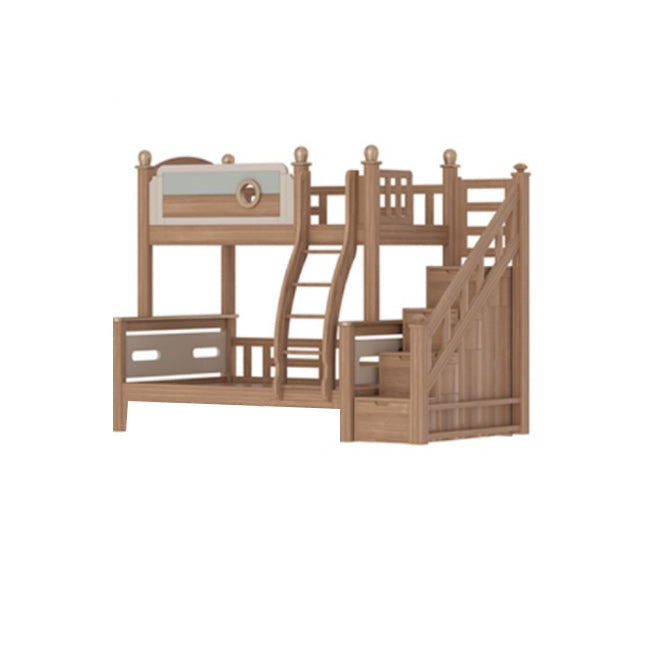 Gender Neutral Solid Wood Kids Bed Mid-Century Modern Bunk Bed with Storage