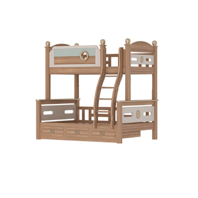 Gender Neutral Solid Wood Kids Bed Mid-Century Modern Bunk Bed with Storage