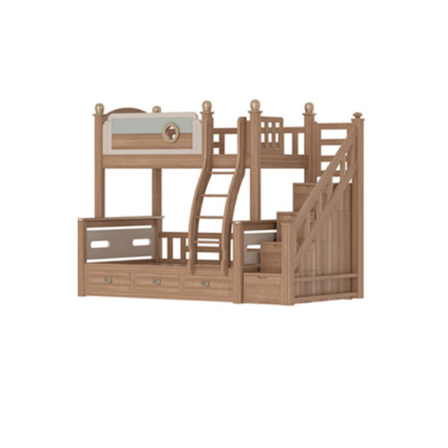 Gender Neutral Solid Wood Kids Bed Mid-Century Modern Bunk Bed with Storage