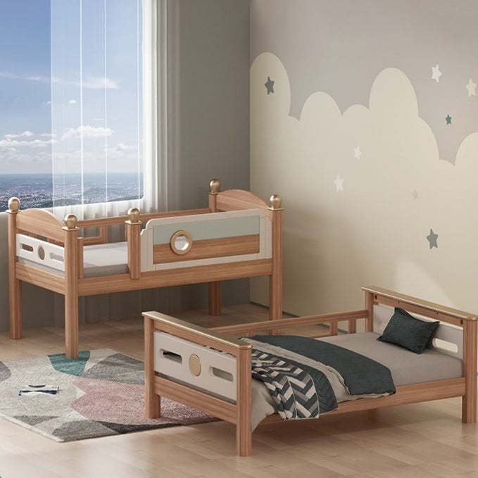 Gender Neutral Solid Wood Kids Bed Mid-Century Modern Bunk Bed with Storage